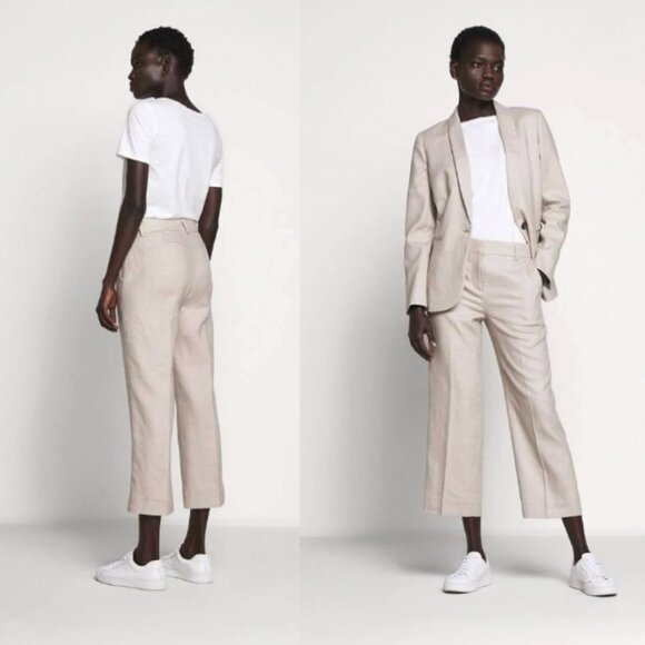 J.Crew Peyton Pant in Stretch Linen Beige Cropped Wide Leg Trousers Size 10 - Picture 1 of 9